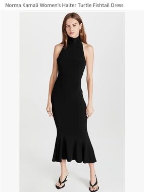 Norma Kamali Women's Black Halter Turtle Fishtail Dress